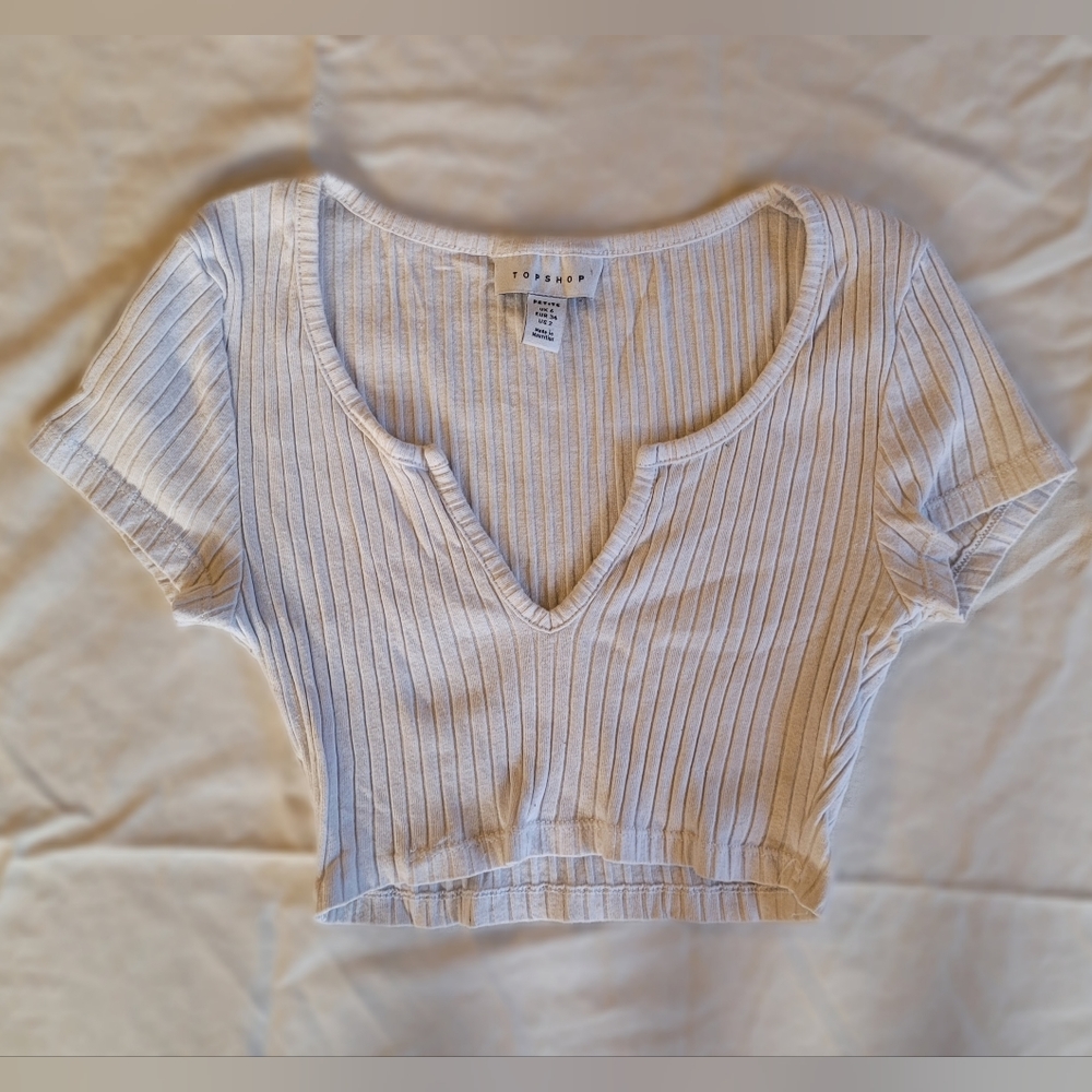 Topshop Petite White Ribbed Cut-out Cropped Tee | Size 2